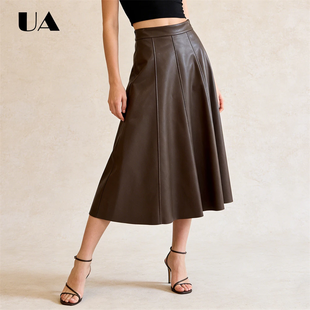 ULBYANRY Spring & Autumn High Waisted Skirt, A-Line PU Feather Skirts, Timeless Women's Casual Skirt