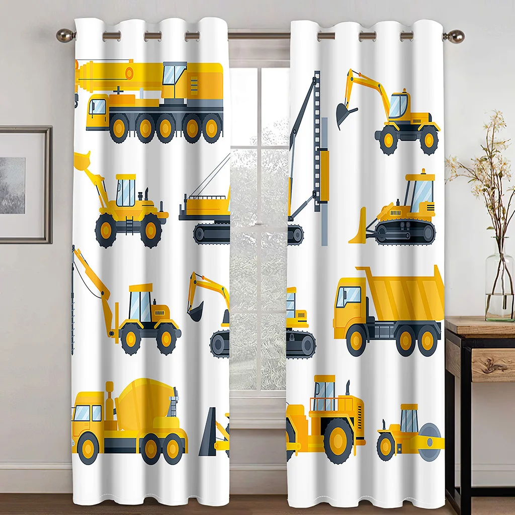 

3D Cartoon Tractor Truck Excavator Bulldozer Child Curtains 2 Panels Living Room Bedroom Balcony Kitchen Kids Room Decor