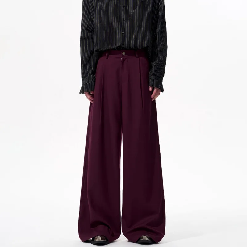 Luzhen cor sólida elegante temperamento calças masculinas em linha reta de alta qualidade 2025 novo original solto perna larga calças casuais jy4309