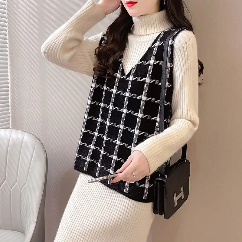 New Knitted Vest Golden Mink Vest Korean Loose V-neck Versatile Sleeveless Thick Sweater