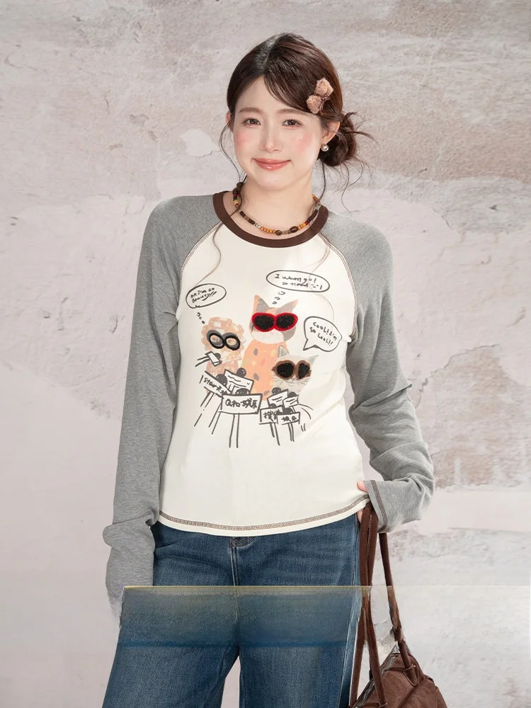 

Heynew plus Size Women's T-irt round Ne Loose Base Layer Cartoon Print Winter Slimming Top Casual Polyester Blend