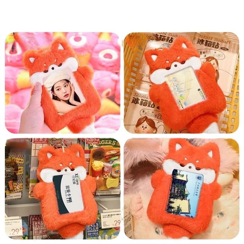 Cute Fluffy Fox Photocard Case ID Photo Card Holder for Students Fashion Bus Door Cards Sleeve Identity Badges Protective Cover