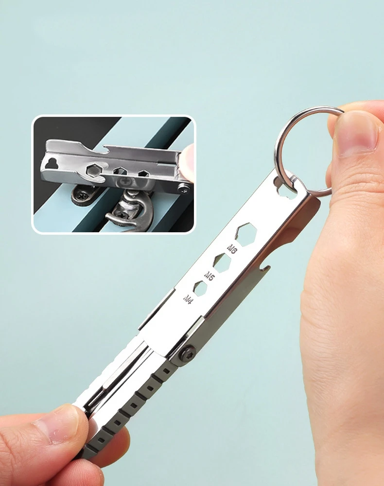 11-in-1 Keychain Multi Tool, Stainless Steel Bottle Opener Keychain with Folding Knife for Survival Gear and Camping Tools view 3