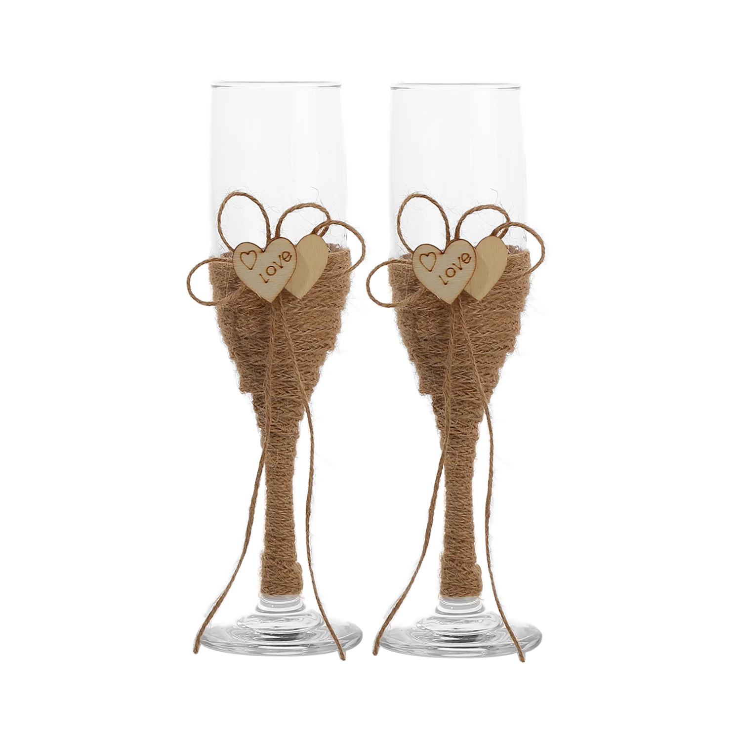 صندوق من كؤوس النبيذ المطابقة لحفلات الزفاف على شكل قلب من حبل القنب، صندوق هدايا زجاجي للنبيذ الزفاف الرومانسي