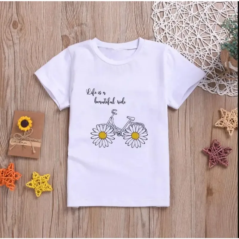 T-shirt de manga curta para crianças, tops casuais para meninos e meninas, roupas infantis, flores dos desenhos animados, verão