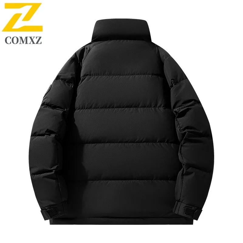 COMXZ 2025 Winter Couple Graphene Solid Color Stand Collar Down Jacket Men Women Thickened Warm Trendy White Duck Feather Coat