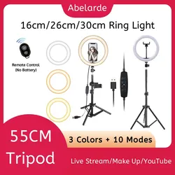 16/26/30CM LED Selfie Ring Light Dimmable Lamp Tripod Trepied Makeup RingLight Phone Stand Ring Lamp Celular Makeup LEDLIGHTLAMP