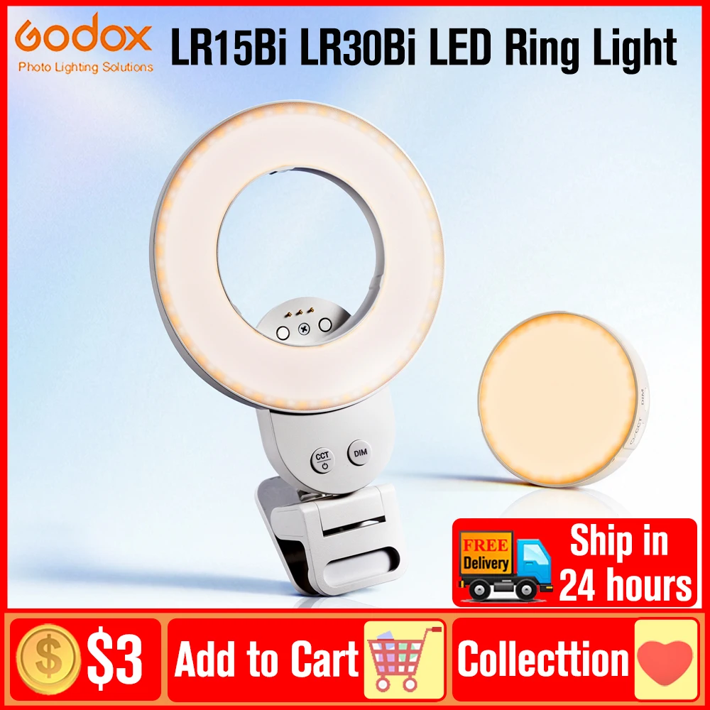 Godox LR15Bi LR30Bi 2800K-6500K Aro de Luz LED Magnético de Bolsillo para Selfies, Luz Circular Portátil para Teléfono, Maquillaje/Vlogs