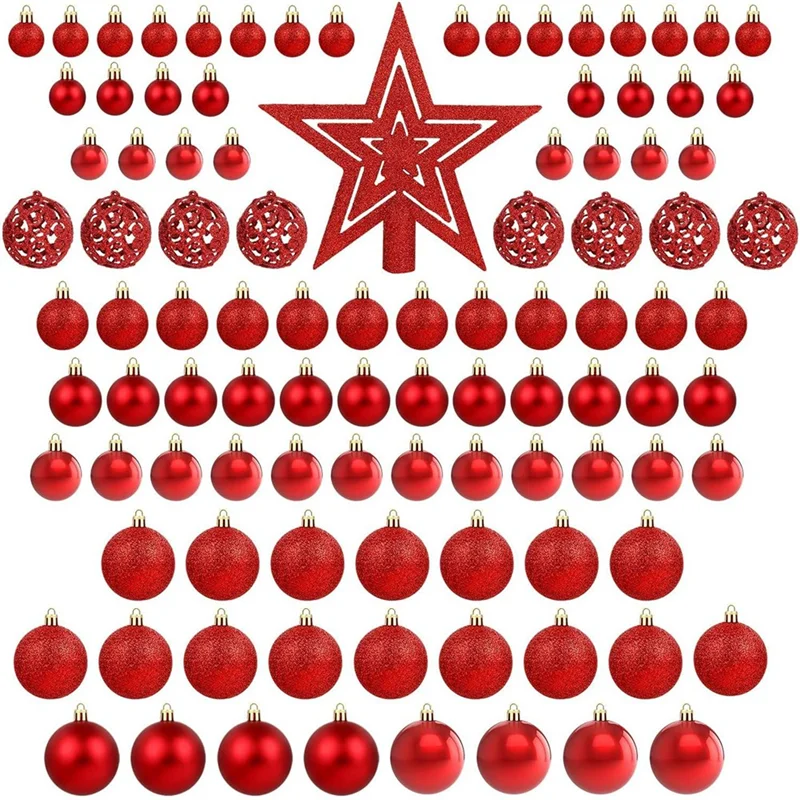 101Pcs Red Christmas Ball Ornaments for Christmas Tree, Shatterproof Christmas Tree Balls Decorative Baubles Hanging