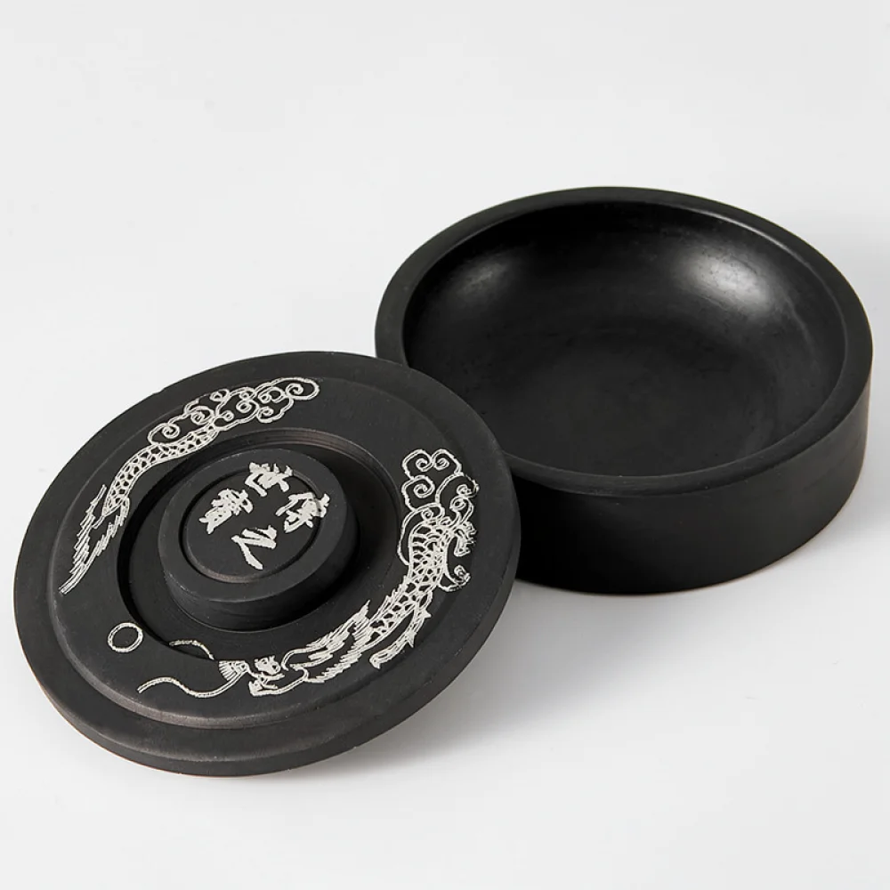 Natural Stone Inkstone With Cover Calligraphy Ink Grinding Tray For Student Artist Painting Practice Stationery Tool