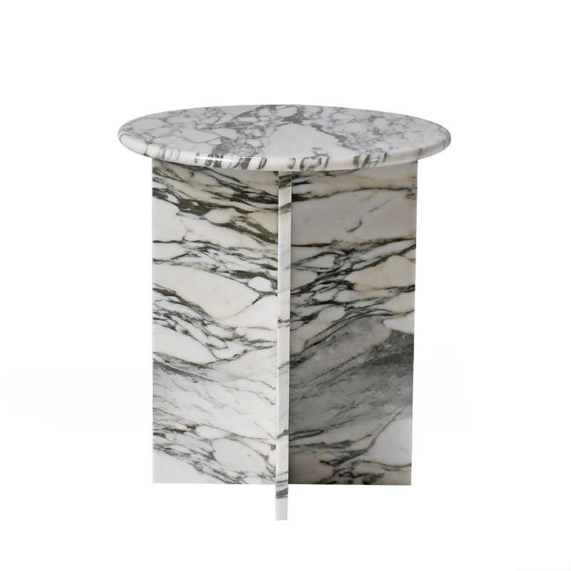 

Italian minimalist light luxury high sense natural large flower white marble luxury stone round edge few designer sofa side