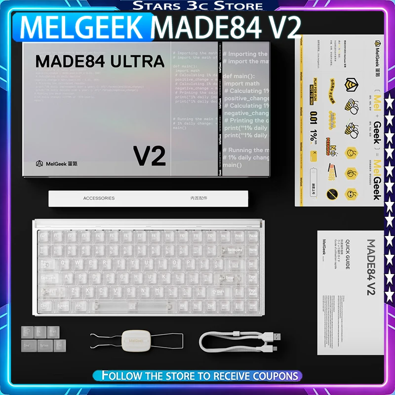 Teclado Gamer MelGeek MADE84 V2 com Switches Magnéticos, Corpo CNC, Iluminação Panorâmica e Gasket de Silicone com Amortecimento