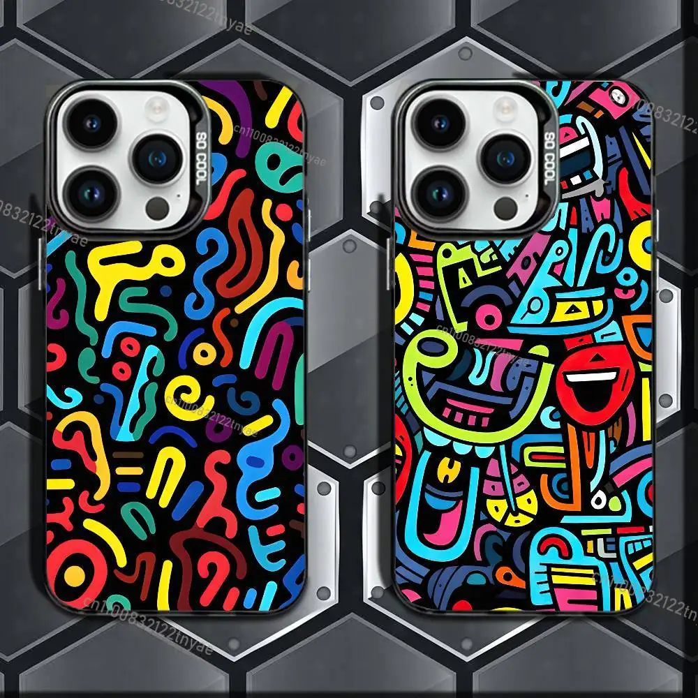 

Colorful Lines Graffiti Phone Case IMD Color Silver Shell For IPhone 17,16,15,14,13,12,11 Pro Max Plus