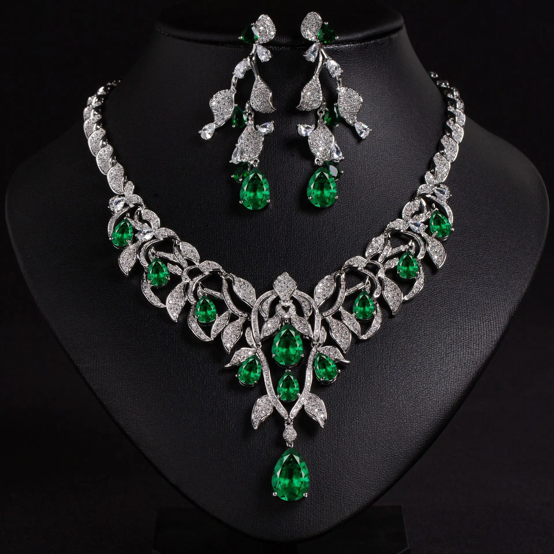 

Unique Elegant Water Drop Necklace Earrings Heartbeat Jewelry Dress Accessories for Nigeria Wedding Holiday Gifts Host M-262