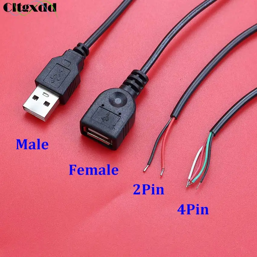 Cltgxdd 0.3m/0.5m/1m USB Power Supply Cable 2Pin 4Pin USB 2.0 A Female Male Wire Jack Charging Cord Extension Connector DIY