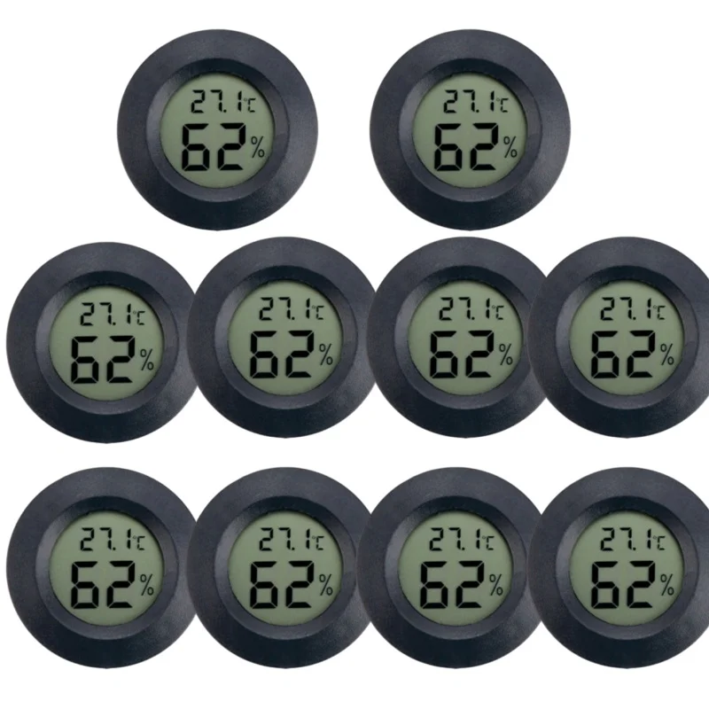 1 ~ 10 piezas + 70 ° C Mini LCD Digital termómetro higrómetro redondo temperatura humedad probador Sensor Detector para congelador caja de cigarros