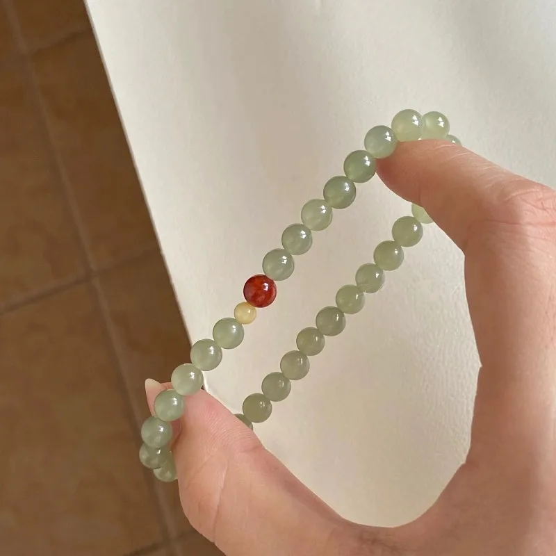 

Natural Red Agate Hetian Jade Beeswax Multi Gemstone Bracelet New Chinese Style Single Strand Minimalist Gifts