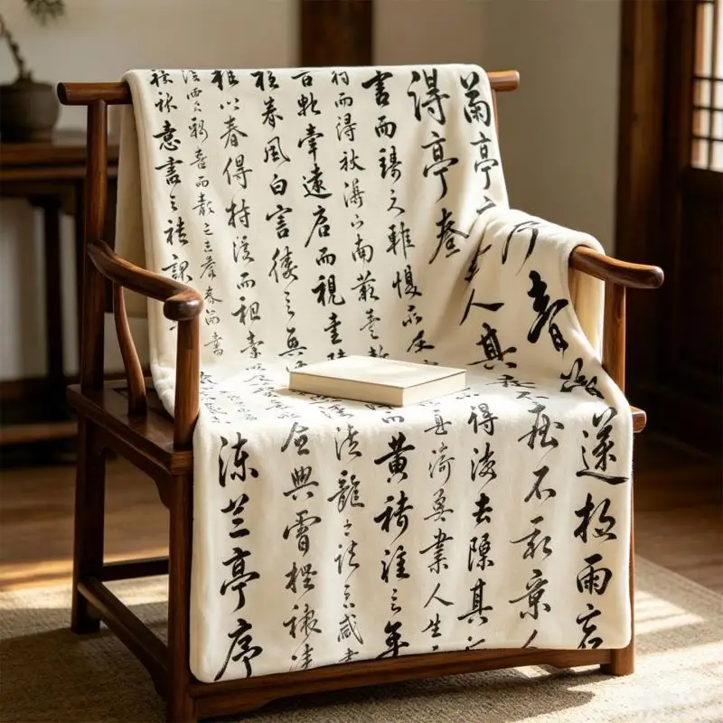 Autumn Winter Air Conditioning Blanket Chinese Style Printing of Ancient Poetry Blanket Keep Warm Comfortable Soft Nap Blanket