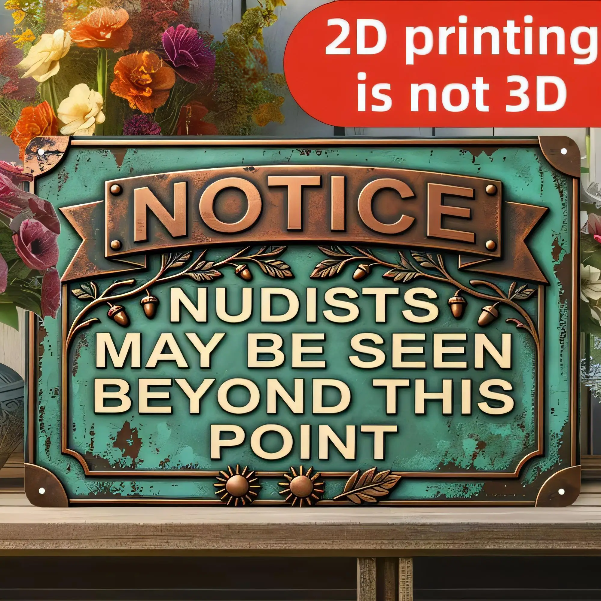 Tin Sign Notice Nudists May Be Seen Beyond This Point Funny Beach Pool Warning Retro Vintage Metal Wall Decor   2D Printed Wall