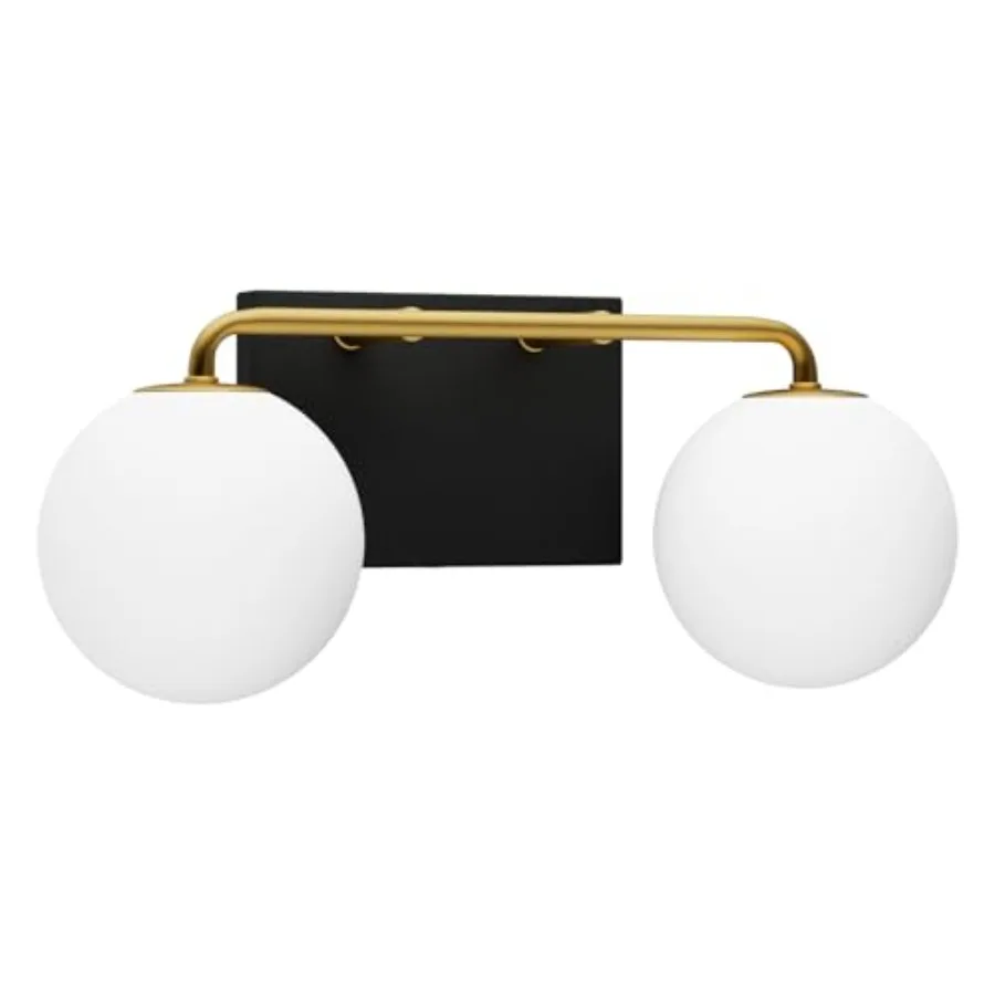 

2 Lights Mid Century Vintage Bathroom Vanity Light Fixtures Over Mirror Industrial Vanity Lights with Milk White Glass Globe Fa