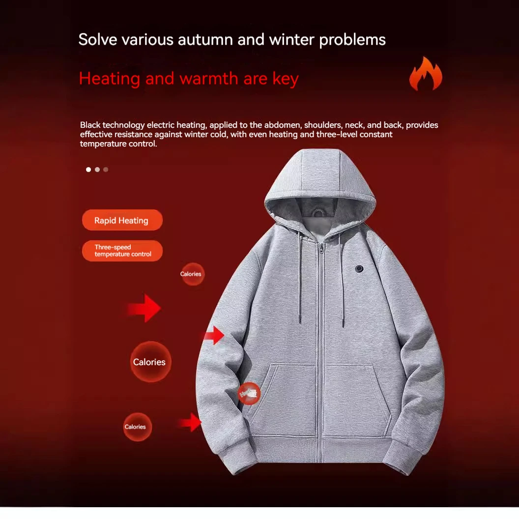 

2025 Новейшая толстовка с подогревом для 3-температурного USB перезаряжаемого зимнего термофлисового пуловера