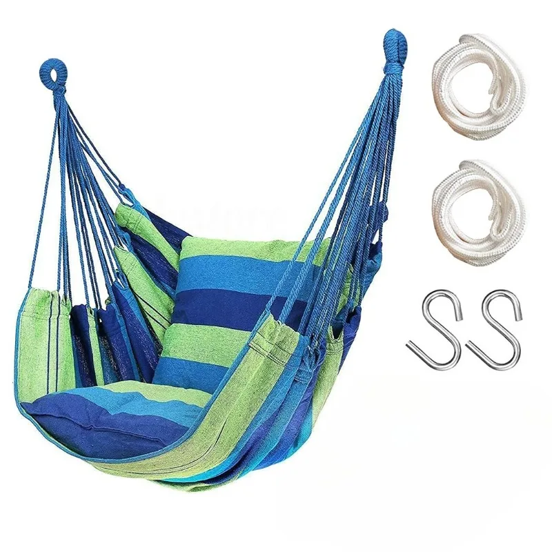 Silla Colgante Tipo Hamaca, Asiento de Columpio Resistente para Exteriores, Silla Hamaca Colgante con Dos Almohadas