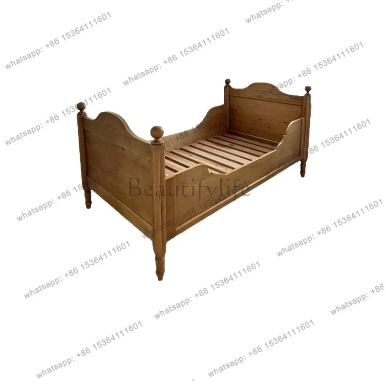 

Solid wood guardrail retro sled can be customized multi-functional double bed full solid wood