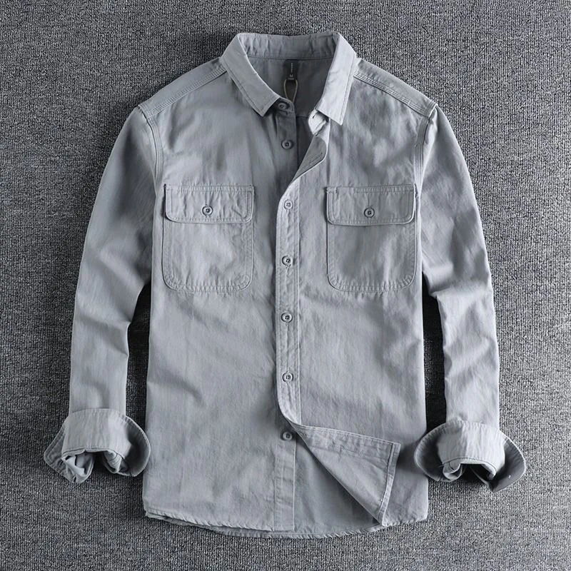 

Men's Pure Cotton Long Sve Work irt Retro Double ket Jaet Anti-wear Construction Site W Anti-Scalding Wear