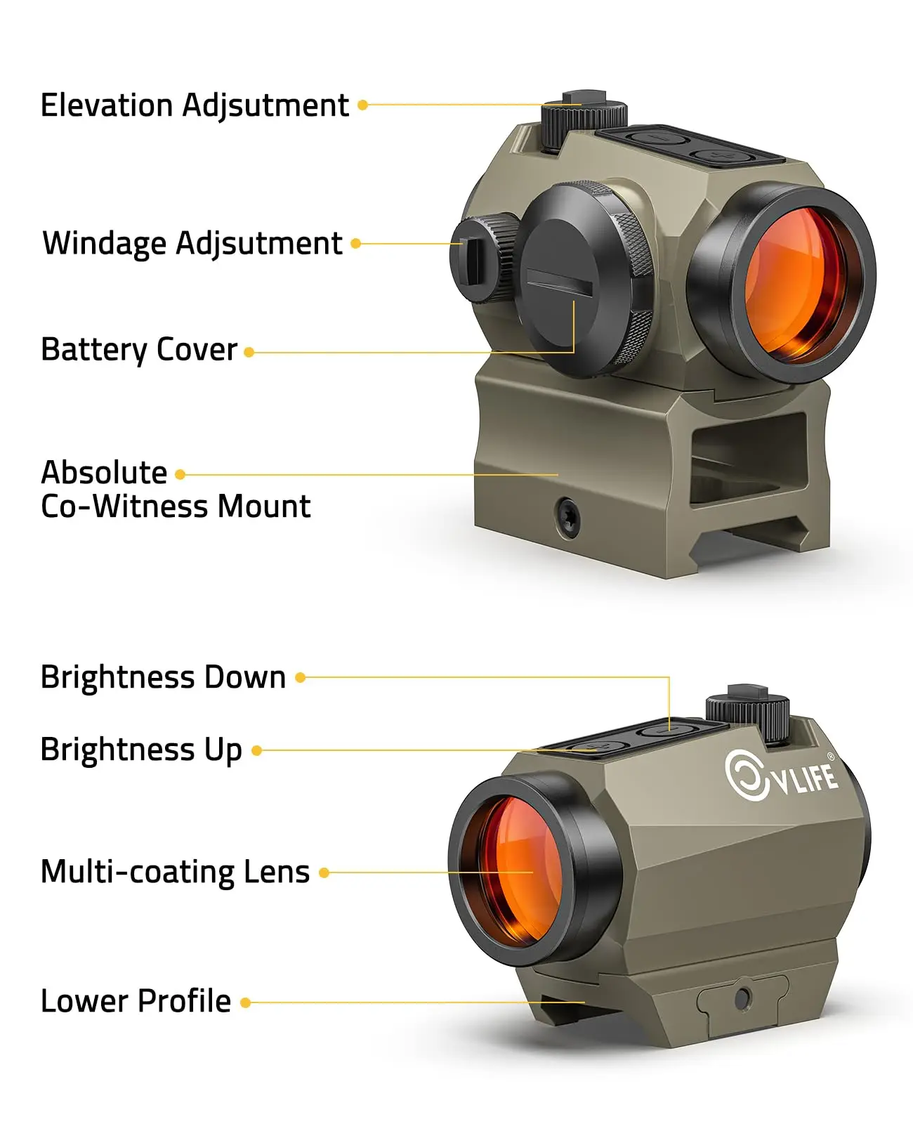 CVLIFE Red Dot Sight Motion Awake 2 MOA Reflex Optics 1x20mm Kompaktowy Luneta Celownicza do Szyny Picatinny 21mm z Absolutnym Co-Witness