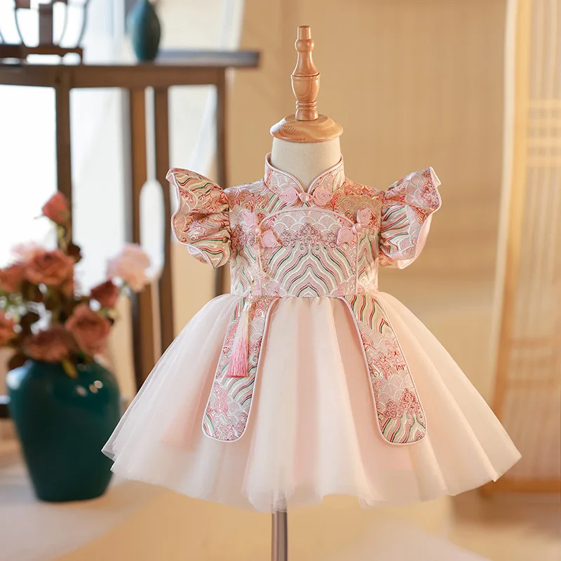 

Baby Girls 1st Birthday Baptism Party Princess Ball Gown Kids Chinese Style Cute Cheongsam Tang Suit Dress y902