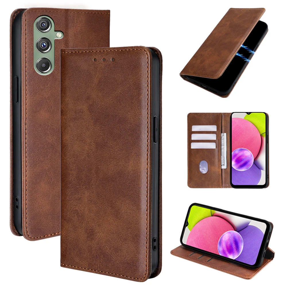 Leather Phone Case for Samsung Galaxy F34 F52 F14 F04 F54 F62 F12 F41 Xcover 7 6 5 Flip Cover Card Slots Magnetic Wallet Case