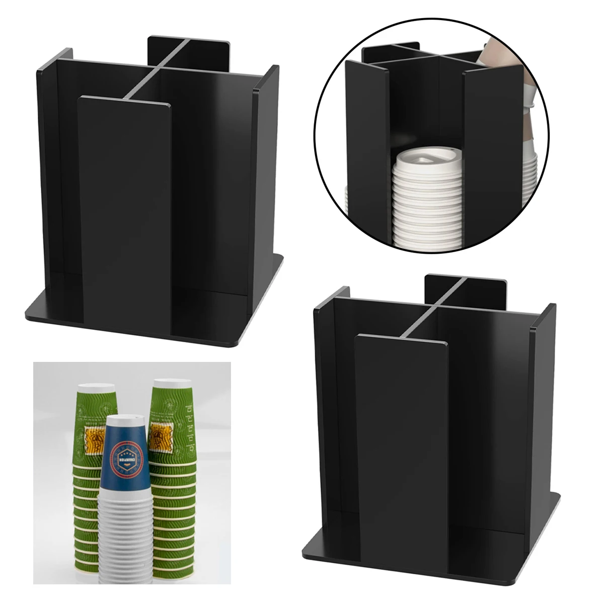 Portavasos de Acrílico Negro para Café y Té con Leche, Soporte Desechable para Vasos, Estante de Almacenamiento para Suministros de Bar