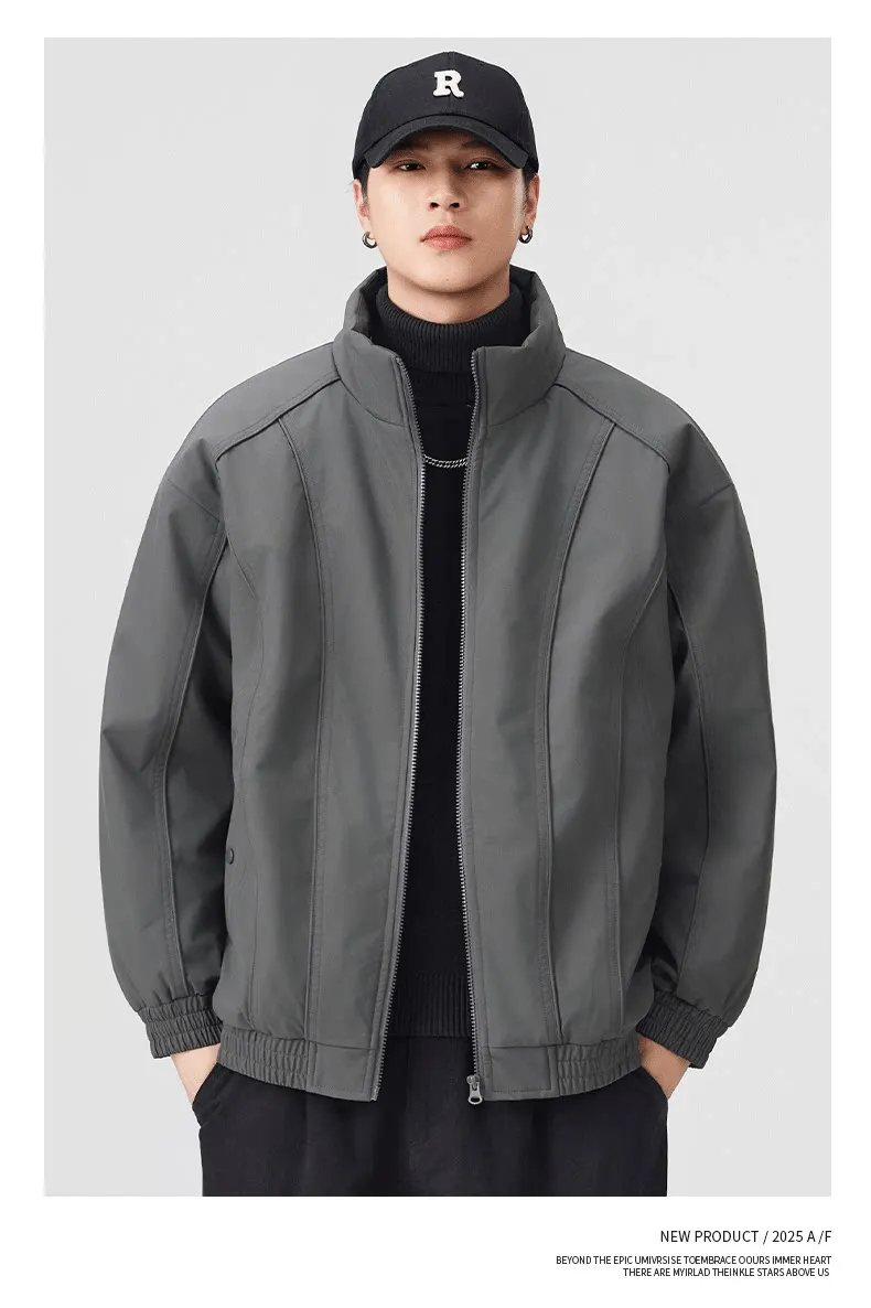 DUKEEN Men's Winter Padded Bomber Jacket Stand Collar Windproof Casual Coat Loose Fit Warm Streetwear Jacket