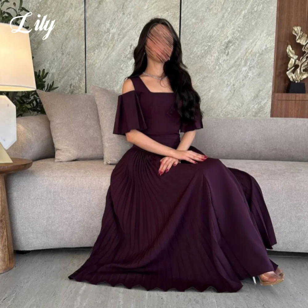 

Lily Burgundy Elegant Formal Gown Satin Square Prom Dresses with Back Zipper Pleated Ankle-Length Evening Gown 프롬 드레스 Customized