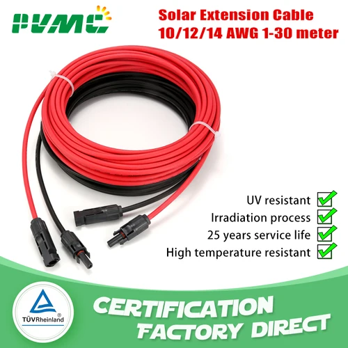 XIONGISOLAR cable solar fotovoltaico negro + rojo 2,5/4/6 mm2 con cable de extensión macho y hembra enchufe estadounidense 10/12/14 AWG cables solares fotovoltaicos