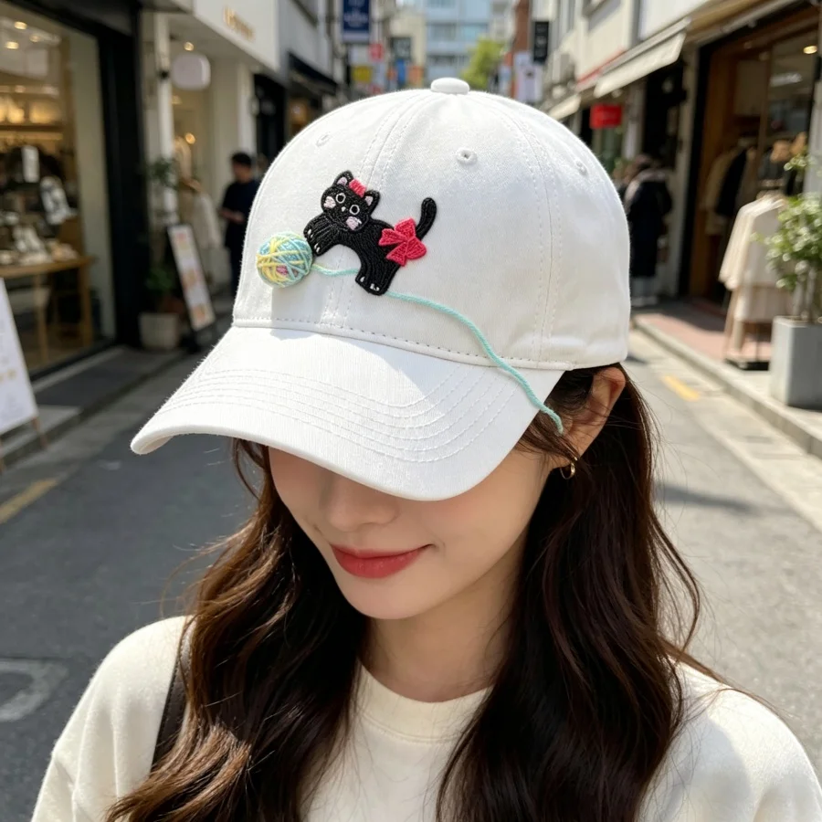 

Korean-Style Soft Cute Cat Embroidered Baseball Cap for Women, Summer Soft-Top Breathable Sunshade Cap, Versatile and Face-Slimming, Outdoor Shopping Sun Protection Hat, Available in Multiple Colors