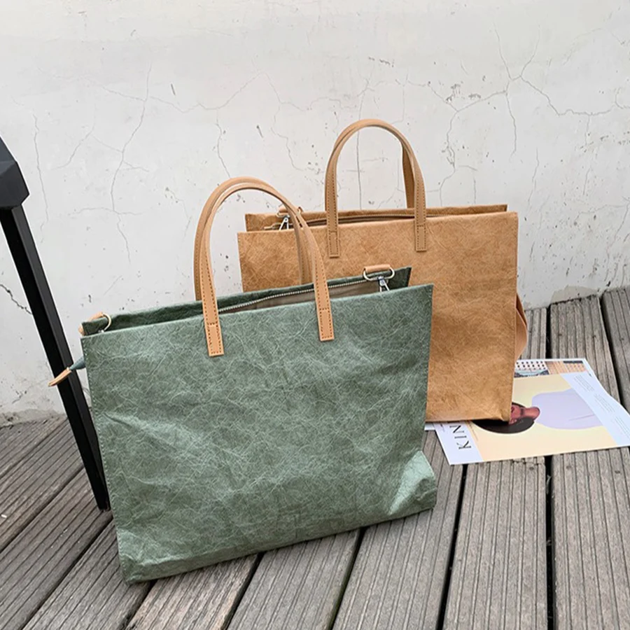 

Женские винтажные сумки из крафт-бумаги на одно плечо, вместительные повседневные сумки-тоуты, водонепроницаемые сумки для поездок на работу, дорожные сумки для ежедневных покупок