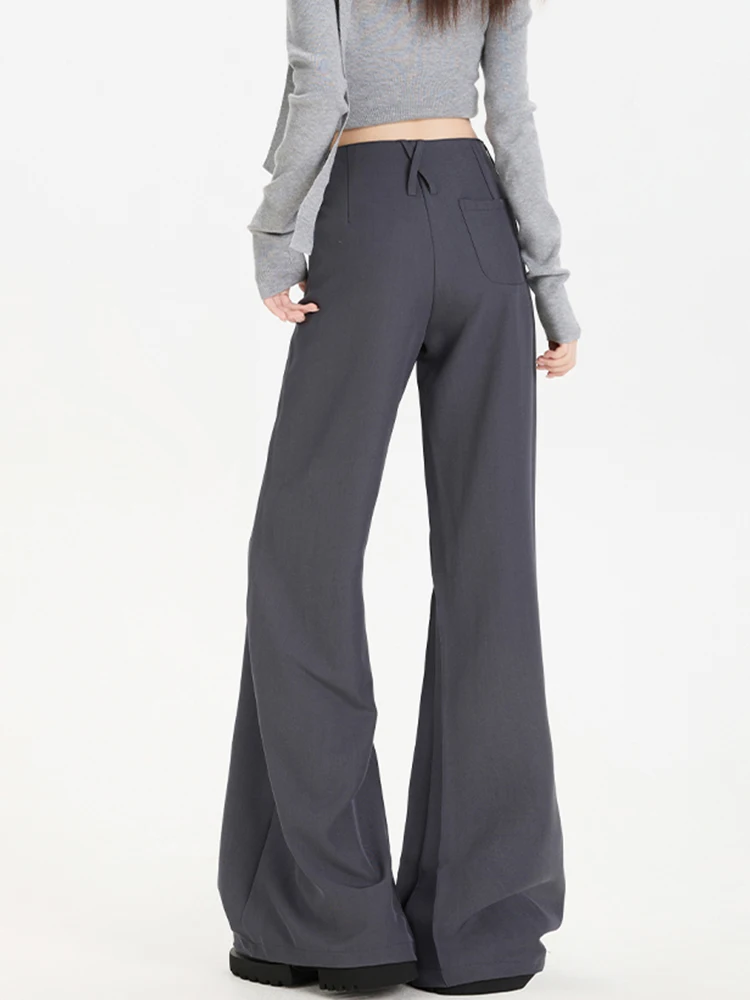 Botvotee Pantaloni con taglio a V firmati da donna - Pantaloni a gamba larga con orlo svasato a vita bassa Drappeggio non aderente Autunno Minimalista Streetwear