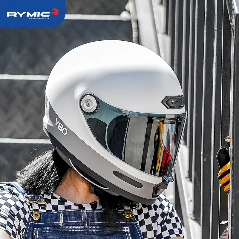 RYMIC V80 Retro Full Face Helmet Motorcycle for Men's and Women's with Bluetooth Headset Slot DOT ECE Certification