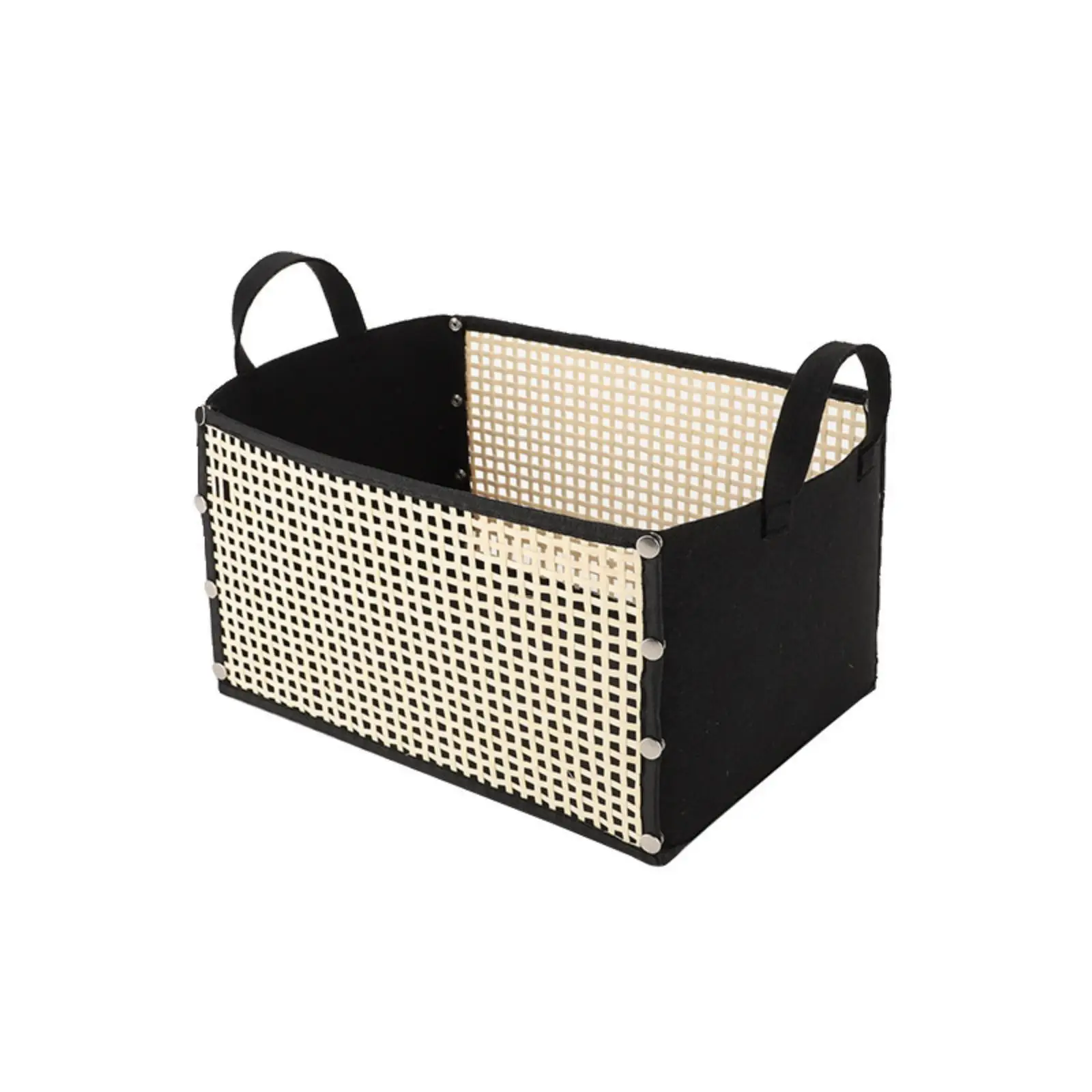 Bamboo and Felt Storage Basket Handwoven Rectangular Bamboo Storage Basket Foldable for Closet, Bedroom, Living Room