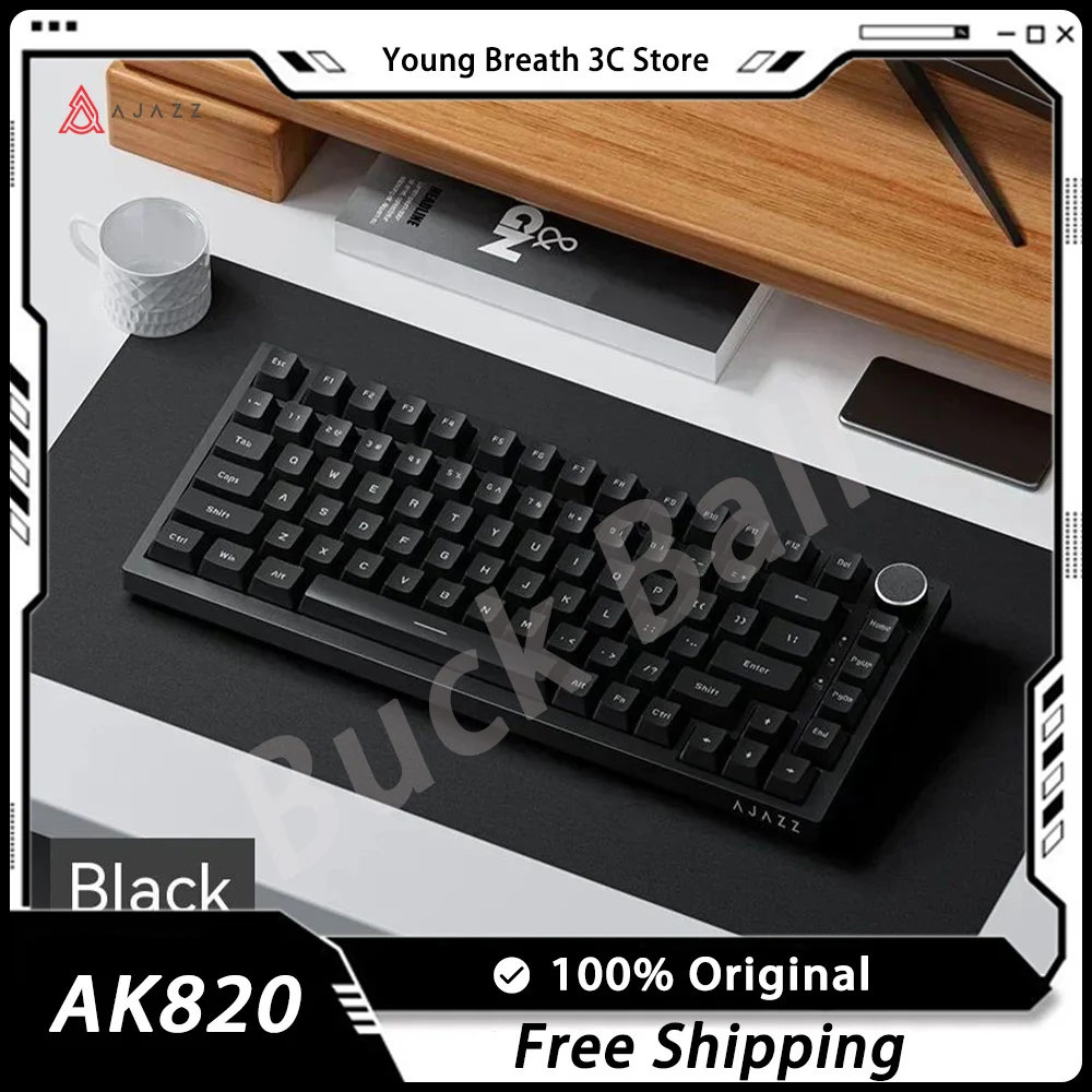 AJAZZ-Teclado mecánico AK820 con perilla multifuncional, accesorio de Gaming con cable de modo único, accesorios de oficina de intercambio en caliente, regalo