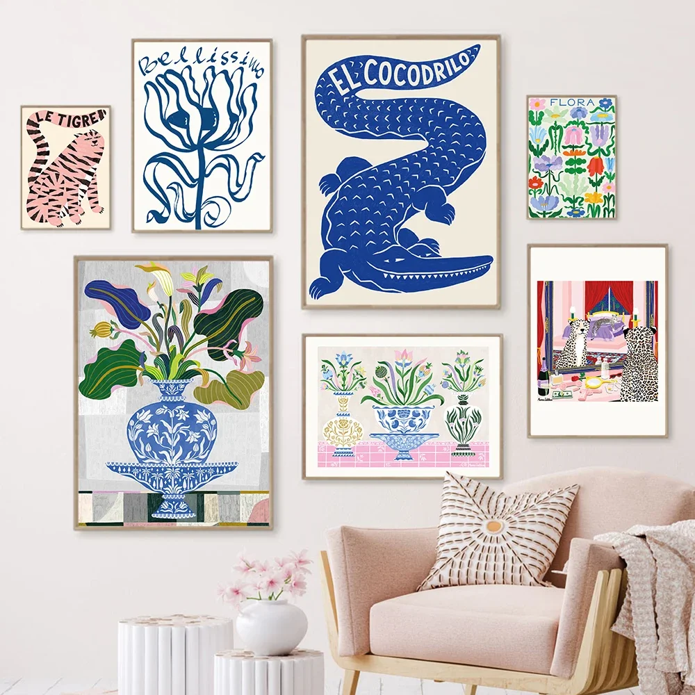 (No frame)Le Tigre White Poster Decoration Pictures Living Room Bed Home Decor Abstract Flora Vase Canvas Nordic Wall Art Pri
