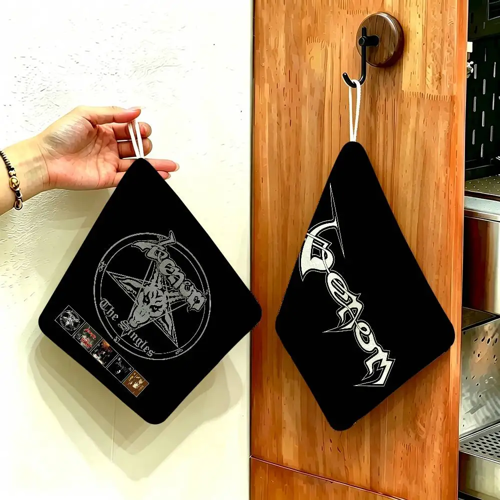 V-Venoms Black Metal Band Hanging Kitchen Towel, Polyester Cotton Material, Wear Resistant Hand Wiping Towel for Home