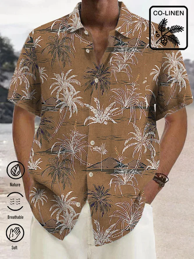 Camiseta de manga corta con patrón 3D de plantas para hombre, camisa informal con cuello de Polo, Top informal con escote en V, Primavera/Verano, 2024