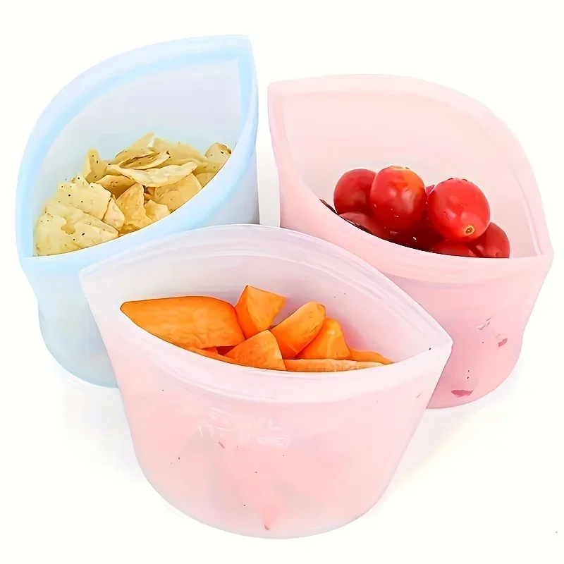 

3PCS Silicone Food Bag Reusable Stand Up Zip Leakproof Containers Fresh Bag Food Fresh Wrap Ziplock Kitchen accessories Mylar