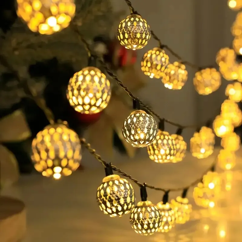 1PC 20/30 LED Moroccan Ball Solar Powered String Lights With 8 Lighting Modes Waterproof Hanging Garland Lantern Lamp For Outdoo