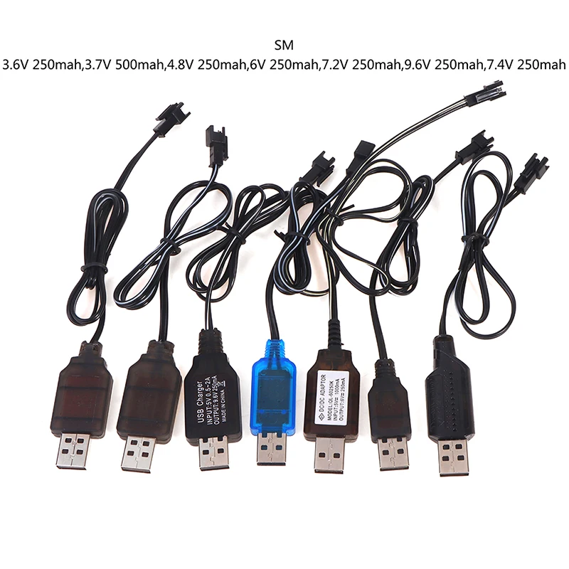 Cabo do carregador USB para bateria de carro, alta qualidade, 3.6-9.6V, 250mA, NMC, NiCd, SM 2P, ficha dianteira, controle remoto, brinquedo elétrico