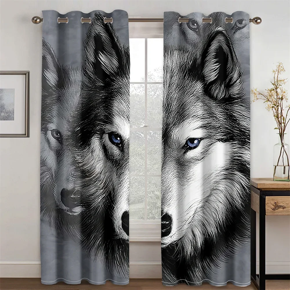 Night Wolf under the Moon Design Animal Light Filtering Drapes Window Curtains for Living Room Bedroom 2 Pieces Decor