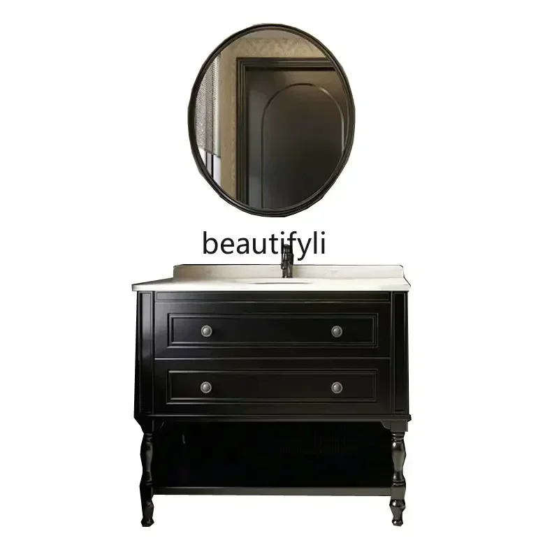 

New Arrivals American Solid Wood Antique Bathroom Cabinet Light Luxur Wash Inter-Platform Basin Hand Washing Bathroom