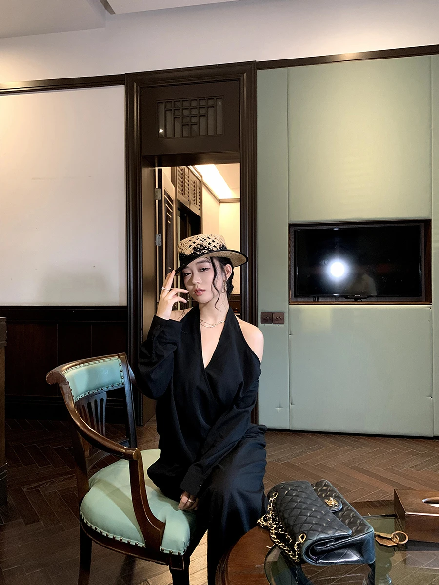 

Loose Fit V-Ne Svel irt Women's oulder Bared Long Sve Top Casual Sle Comfortable Breathable Faion